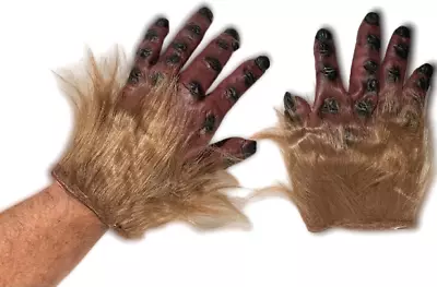 Deluxe BROWN HAIRY MONSTER HANDS Furry Rubber Gloves Adult Ape Gorilla Costume • $23.89