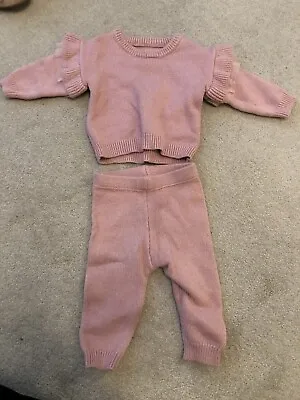 Baby Girls Winter Fleece Warm Pink Knitted  Jumper Outfit Set 0-3 Months Matalan • £7