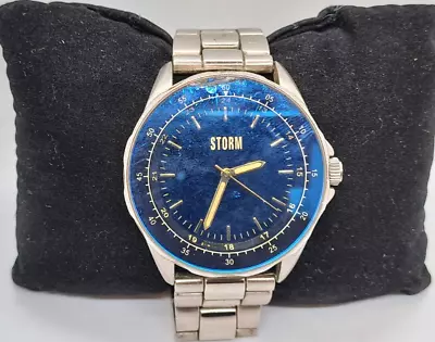 Storm Watch Silver Bezel Blue Round Face Metal Link Strap Deployant T2670 W199 • £9.99