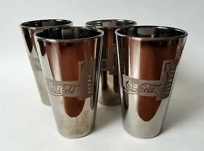 Coca Cola 5th Avenue Tumblers Silver Mercury Glass Textured Logo Set Of 4  • $42.99