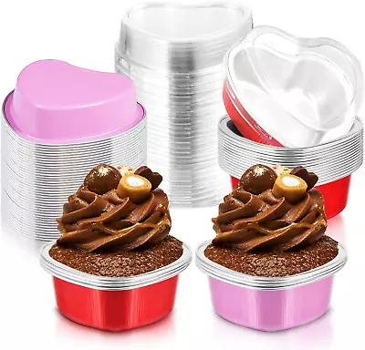 Heart Shaped Cake Pans With Lids 3.4 Ounces/ 100 Ml Mini Cheesecake Pans Alum • $37.99