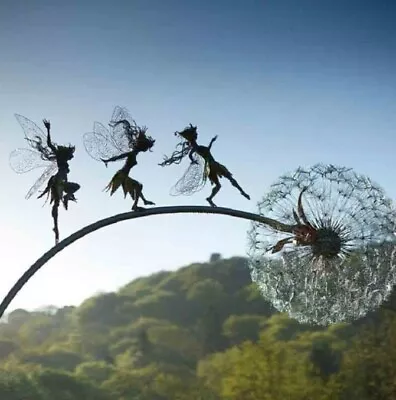 Silver Fairies & Dandelions Dance Together Metallic Garden Ornament • £16.98