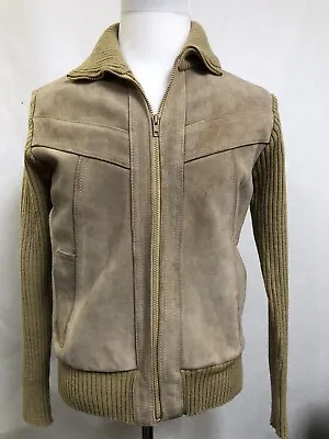 Men’s Vintage Medium Leather Zip Front Sweater Hipster Wear Hippie Dude • $48