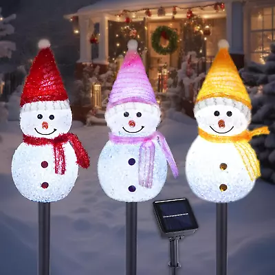 TAILERRI Solar Christmas Pathway Lights Outdoor Decor Set Of 3 Snowman Xmas Lig • $23.32