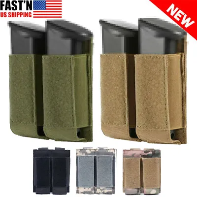 Tactical Molle Nylon Open Top Double Magazine Pouch Holder For 9mm/.40 .45 Cal • $8.99