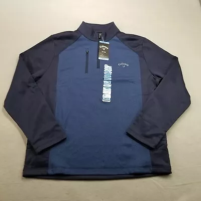 Callaway 1/4 Zip Sweater Mens Size L Blue Pullover Pockets Long Sleeve Golf • $28.95