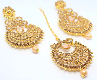 Maang Tikka Earring Set  GoldPlated  Partywear Bridal Wedding Bridal  Set T65 • $9.99