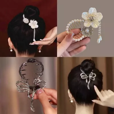 Pearl Rhinestone Ponytail Buckle Hairpin Tassel Hair Clip DIY  Vintage Women NEW • £3.41