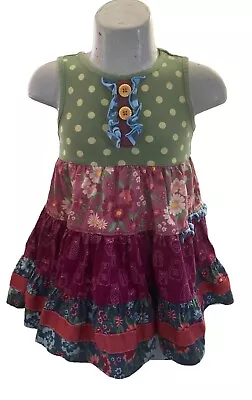 Matilda Jane Girls Dress Sz 2 Floral Owl Polka Dot Ruffles Sleeveless Cotton Bld • $16.99