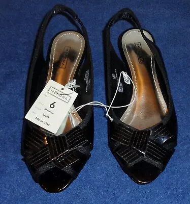 Merona Big Girl Black Patent Peep Toe Sling Shoes Size 6 • $10