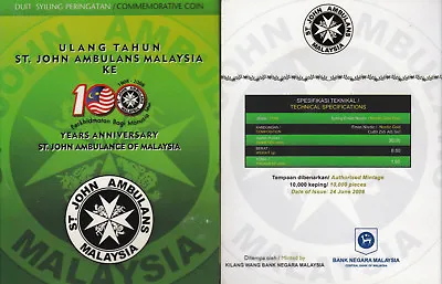 Card Coins Malaysia 100th St. John Ambulance 1 Ringgit Nordic Gold Coin BU • $19.99