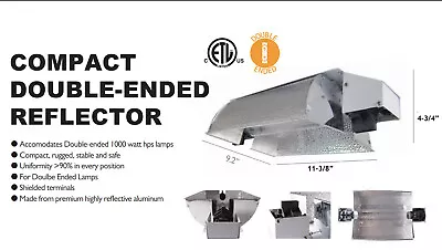 Compact Hydroponic Double-ended Reflector Hood  De W/ Ratche Hanger • $63.99