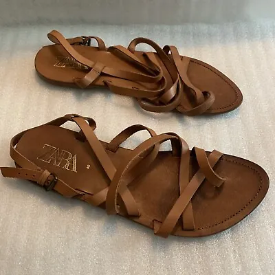 $42.99 • Buy Zara Women’s Flat Stripy Leather Sandals Brown Color Size 40 /9