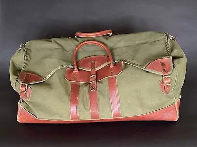 Vintage Gokeys Green Canvas Leather Battenkill Duffle Bag 28  • $89