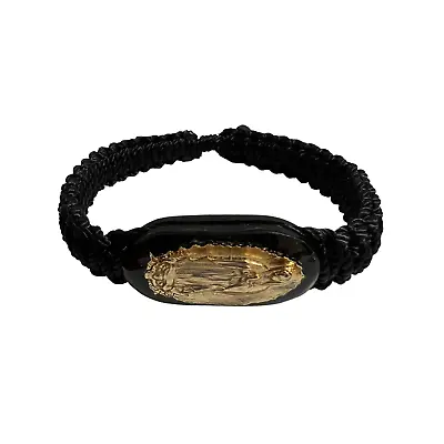 Virgen De Guadalupe Pulsera Reversible Hilo Negro Oro Laminado Ajustable NUEVO • $16.99