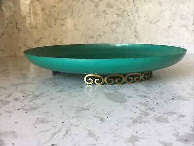 Enameled 12 5/8  Round Footed Tray Moire Glaze Keys Handmade Pasadena California • $34.95