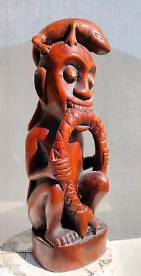 Native Woodblock And Shell Maori New Zealand.  Carved 10  Reptile Statue Figure • $109