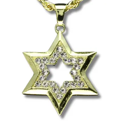 Mens Cz 6 Point Star Of David Pendant 14k Gold Plated Rope Chain HipHop Necklace • $8.99