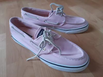 Sperry Pink Canvas Top Sider Deck Boat Shoes Sz 5.5 Preppy Summer Nautical Hols • £16