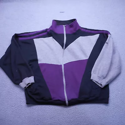 Vtg Spalding Sweater Mens Large Purple Black Grey Color Block 100% Acrylic Y2K • $18.77