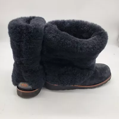 UGG Australia Maylin 3220 Black Suede Fold Over Shearling Boots Women's 7 US • £78.01