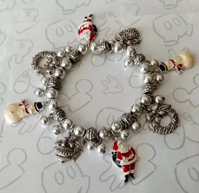 Vintage Avon SP Christmas Bracelet Santa Claus Snowman Wreath Silver Tone Signed • $12.75