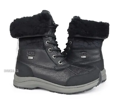 UGG Adirondack III Velvet Croc Black Leather Fur Boots Womens Size 7.5 *NIB* • $151.95