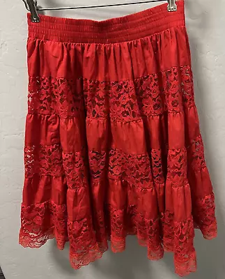 Red Square Dance Skirt Square Up Fashions Size Small Style 990 Lace • $12.85