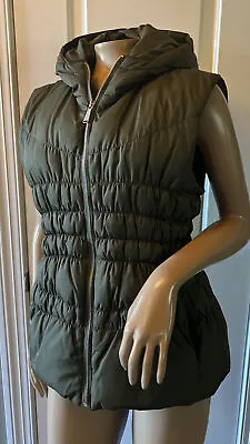 MICHAEL KORS Puffer Hooded Vest Women's Size LARGE Olive Green Down Filler • $34.99