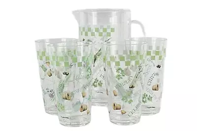 Marjolein Bastin Plastic Pitcher And 4 Tall Tumblers & Round Enamel Plate • $37.99