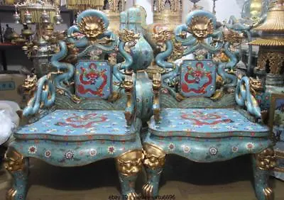 Chinese Royal Copper Bronze Cloisonne Nine Dragon Throne Emperor Stool Chair Set • $51487.31