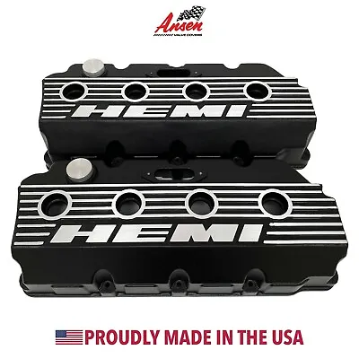 Mopar 426 Hemi Logo Black Valve Covers Finned - Die-Cast Aluminum - Ansen USA • $595