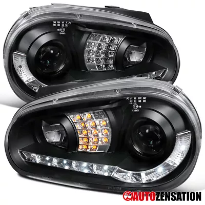 Fit 1999-2006 Volkswagen Golf MK4 GTI LED Strip Projector Headlights Lamps BLACK • $176.39