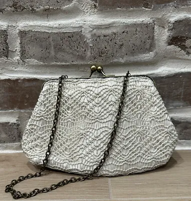 Clutch Small Purse Evening Bag Handbag Retro Style W/Chain Option Ivory • $9.95