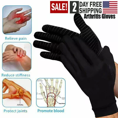 2 Pair Copper Anti-Arthritis Compression Gloves Full Finger Joint Pain Relief US • $11.29