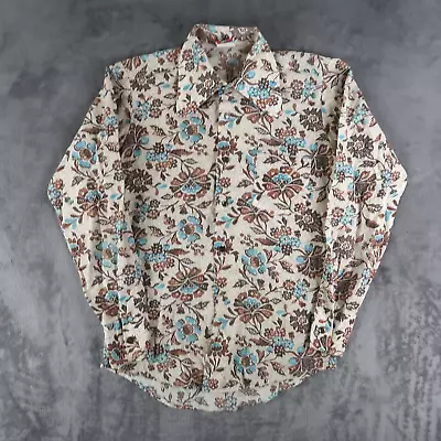 Vintage 70s Sears Put On Shop Floral Mens Size 18 Button Up Shirt Long Sleeve • $24.88