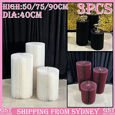 3X Plinth Cylinder Wedding Folding Hard Carboard Round Ripple Stand Encrypted • $149.99