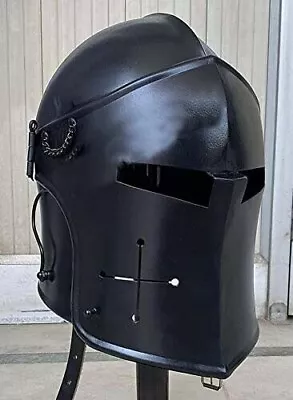 Medieval Metal Barbuta Knight Templar Crusader Armour Helmet Black • $68