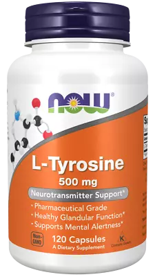 Now - L-Tyrosine Pharma Grade Mood Alert Thyroid Metabolism 500 Mg 120 Caps • $28.95