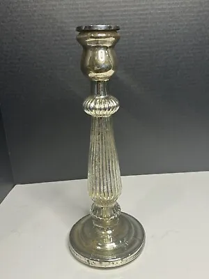 Vintage Mercury Glass Silver Candlestick Candle Holder 13 Inch Tall • $20