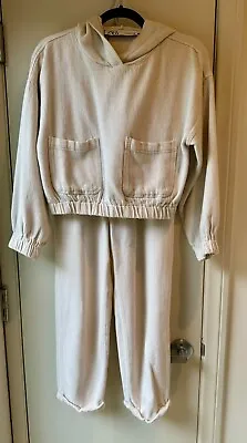 Zara Ivory Two-Piece Set Cropped Pant And Hoodie Women's Size S • $39.99