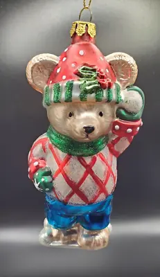 Vintage Brass Key Glass Bear Ornament Christmas Holiday Cute EUC Retired 5.5  • $15.10
