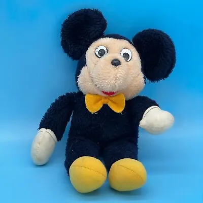 Vintage 1960s 70s Mickey Mouse Stuffed Animal Plush Walt Disney Yellow Bow Tie • $25