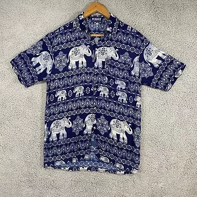 Pidoza International Wear Shirt Elephant Print Adult Large Blue Short Sleeve • $12.88