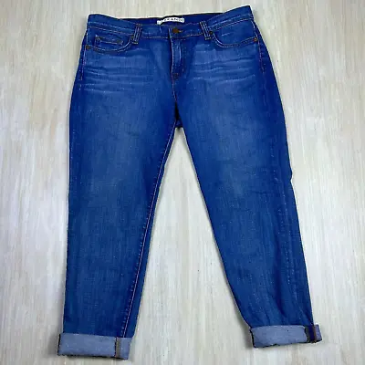 J Brand Aoki Caicos Wash Mid Rise Blue Denim Boyfriend Cropped Jeans 30 • $21