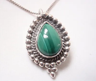 Malachite 925 Sterling Silver Pendant Teardrop W Rope And Dot Style Accents  • $13.99