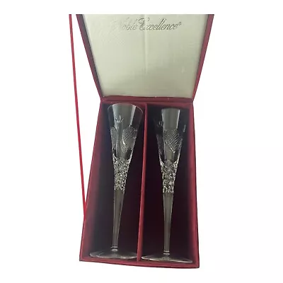 TIME To REMEMBER By SHANNON Crystal Champagne Flutes In Original Red Velvet Box • $18.60