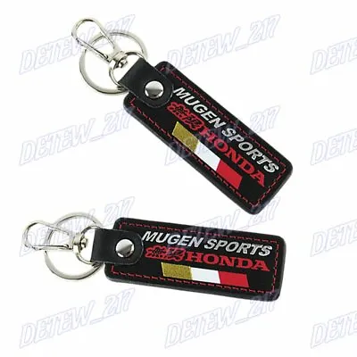 2pcs For MUGEN POWER SPORT Black Leather Key Fob Keyring Keychain Tag Lanyard • $16.88