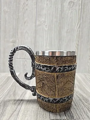 Viking Style Mug Stainless Steel Resin Coffee Beer Viking Wooden Barrel Gift Cup • $14.99