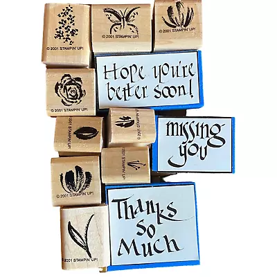 Stampin Up Mixed 2001 Wood Mounted Rubber Stamp Set Of 12 Vintage W/Container • $10.99